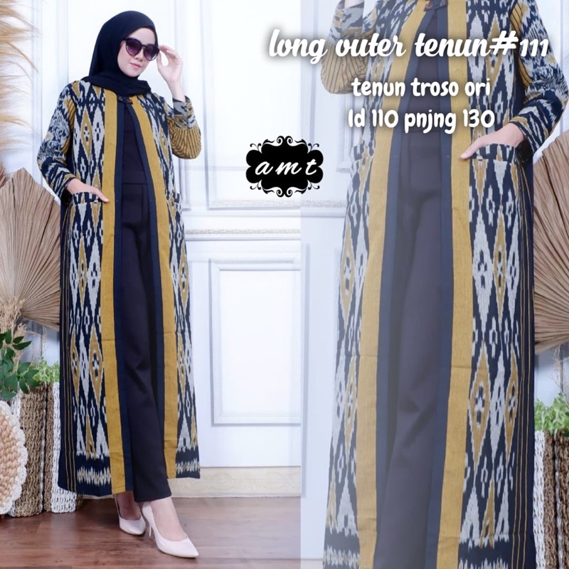 Long Outer Cardigan Panjang Etnik Wanita Jumbo Bahan Tenun Troso