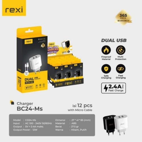 Charger Rexi BC24-MS Dual USB With Micro Usb Dan Charger Rexi CH24-CX With USB Type C 2.4A CHARGER