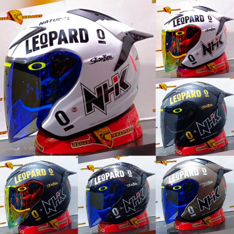 HELM HALF FACE NHK R6 SOLID WHITE STIKER LEOPARD ORIGINAL HELM/PAKET GANTENG