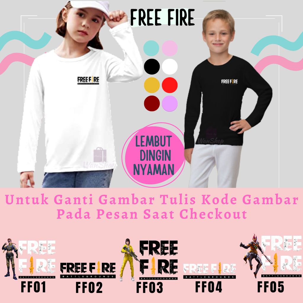 Baju Kaos FREE FIRE FF Logo Anak Laki Laki dan Perempuan Lengan Panjang Cotton Combed 30s PREMIUM