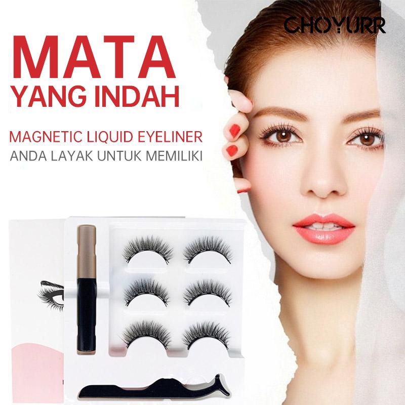 【COD】Bulu Mata Maknet 3 Pasang with Eyeliner Bulu Mata Palsu Magnet 3D Magnetic Eyeliner Premium Silk Eyelash Natural Hair Import Ready Stock-CH