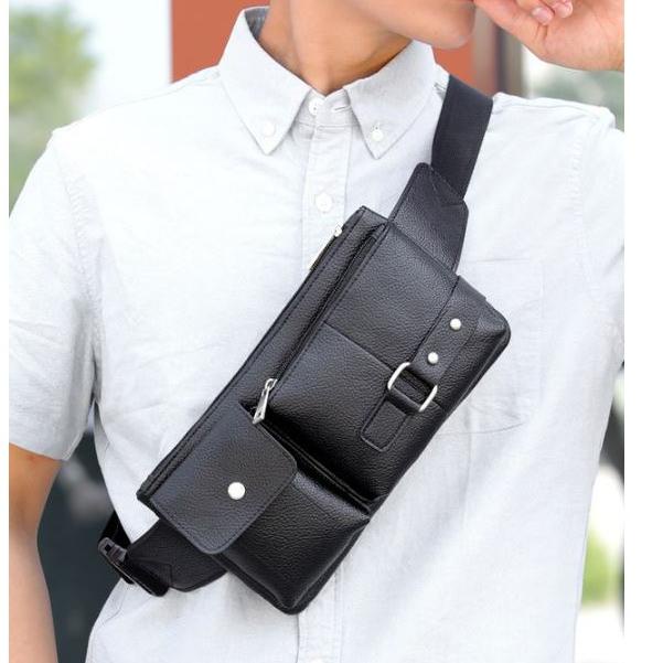 TAS SELEMPANG PRIA KULIT MANE TA042B5 PREMIUM HITAM BAHU SHOULDER SLING BAG MEN BATAM IMPORT MURAH "