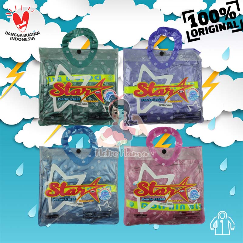 Jas Hujan Poncho Lengan DOLPHIN STAR POLKADOT Ukuran BIG SIZE JUMBO