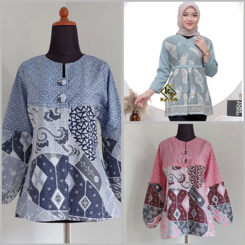 tey-17 batik wanita ASJ SA HRB026 Kenongo Kemeja Tosca Pendek