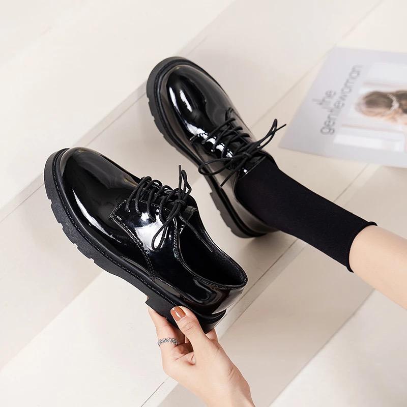SEPATU WANITA OXFORD RETRO KULIT GLOSY MUSIM SEMI PREMIUM NEW 003