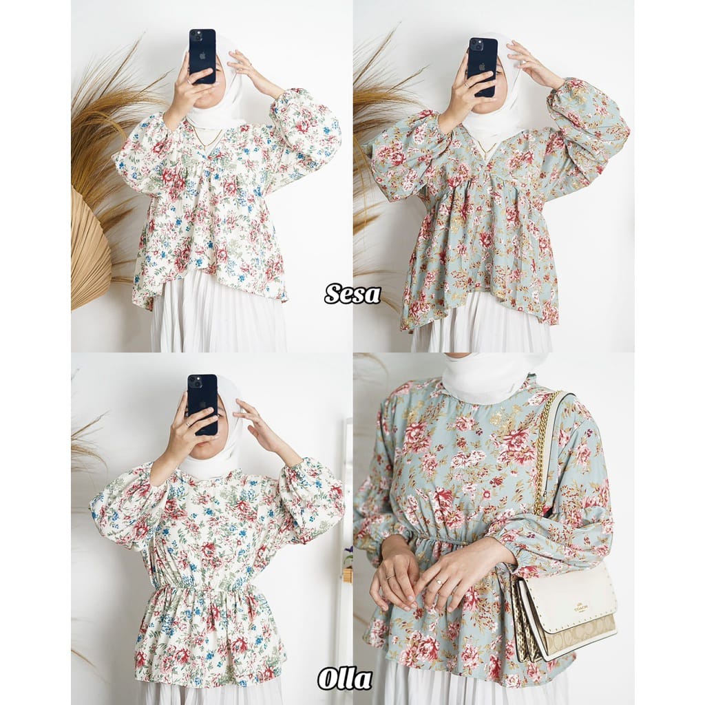 QR - ZFS Atasan Blus Wanita Motif Kembang / FLOWY BLOUSE VINTAGE KOREAN STYLE | OLLA BLOUSE | BLOUSE