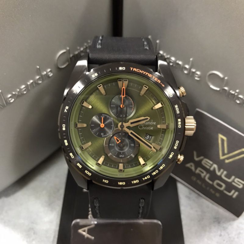 Jam Alexandre Christie AC 6652 MC LGB Pria Kulit Hitam Tombol Gold Bulat