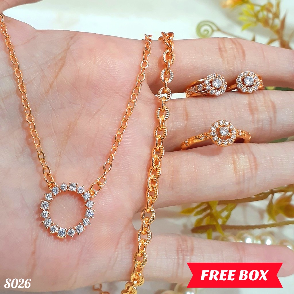 PGX Set Perhiasan Xuping Cincin Gelang Kalung Anting Lapis Emas - S026