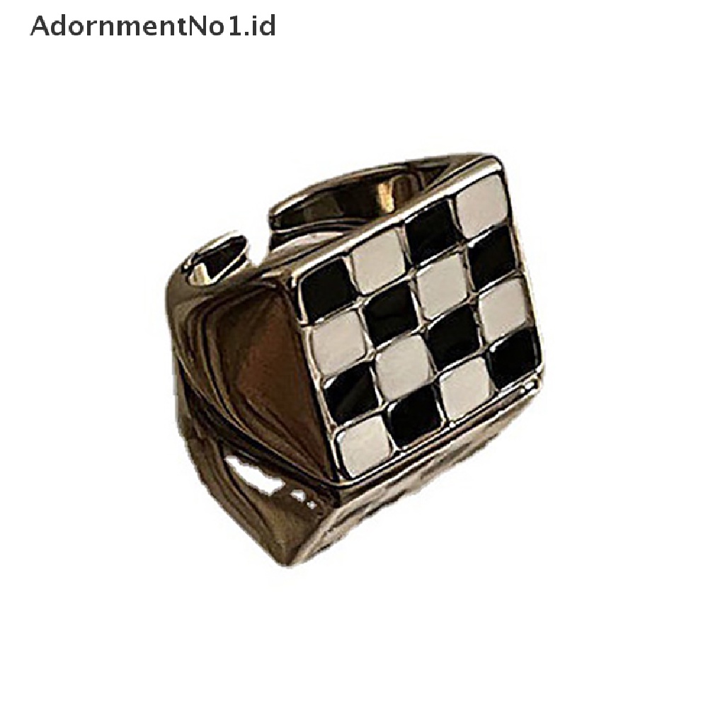 [AdornmentNo1] Vintage Jari Telunjuk Cincin Cinta Sederhana Hati Cincin Hitam Dan Putih Kotak-Kotak Diperiksa Cincin Untuk Wanita Rock Hip Hop Twist Geometri Open Rings Fashion Ins Perhiasan Hadiah [