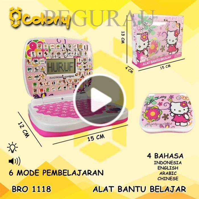 Mainan Anak BRO1118 Hello Kitty Layar LED Laptop Leptop 4 Bahasa Alat Bantu Belajar Mainan Anak Eduk