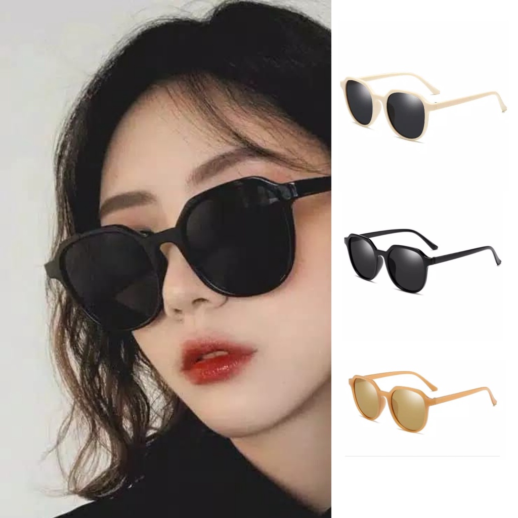 Lensa Hitam Kacamata Hitam fashion Korean Style Unisex Pelindung Sinar UV Ukuran Oversize Square