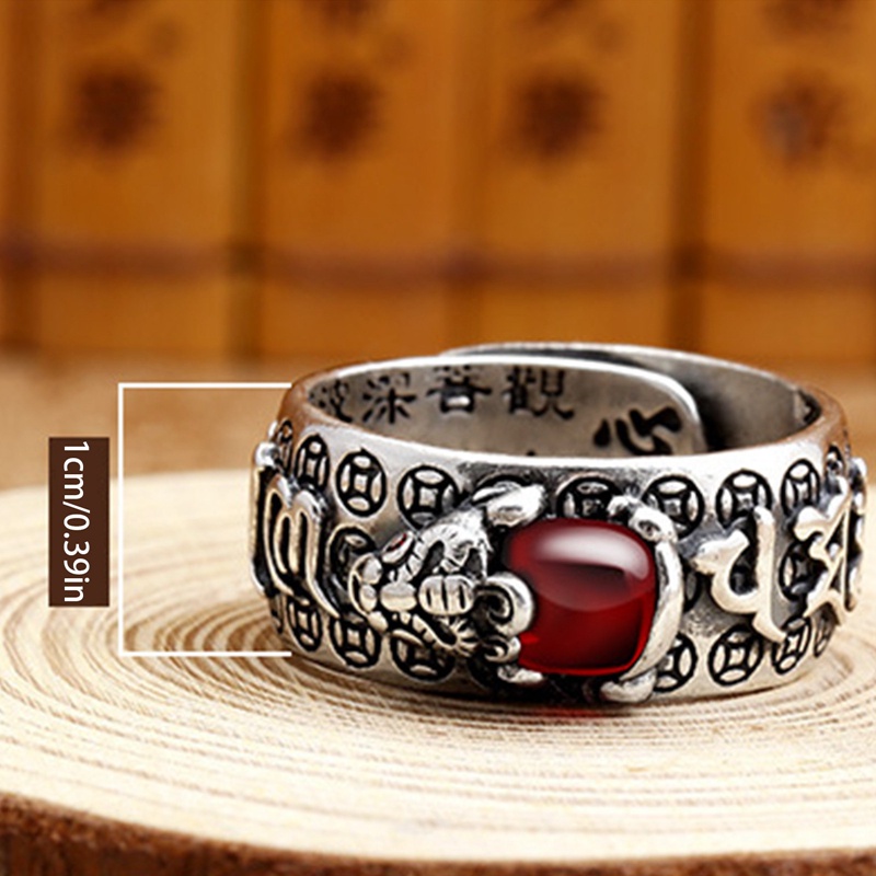 Mantra Feng Shui Attract Wealth Lucky Open Ring Buddhist Adjustable Ring