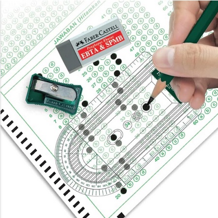 FABER CASTELL PAKET UJIAN MANTAP / STANDARD - 5 MACAM LENGKAP HIJAU PENSIL PENGGARIS PEN PENGHAPUS SERUTAN PACKAGE TEST SET / PENCIL 2B RULLER PEN ERASER SHARPENER PENCIL CASE / STATIONERY SCHOOL SET