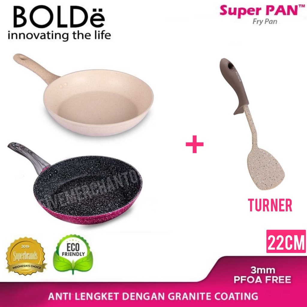 Frypan Bolde Superpan 22cm Fry Pan Wajan Penggoreng Ceramic Coating 22 Beige Black Pink Blackpink Non Stick Anti Lengket Penggorengan