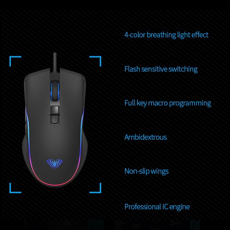 Mouse Gaming AULA F806 Optical Wired 2400DPI RGB Backlight - AULA F806