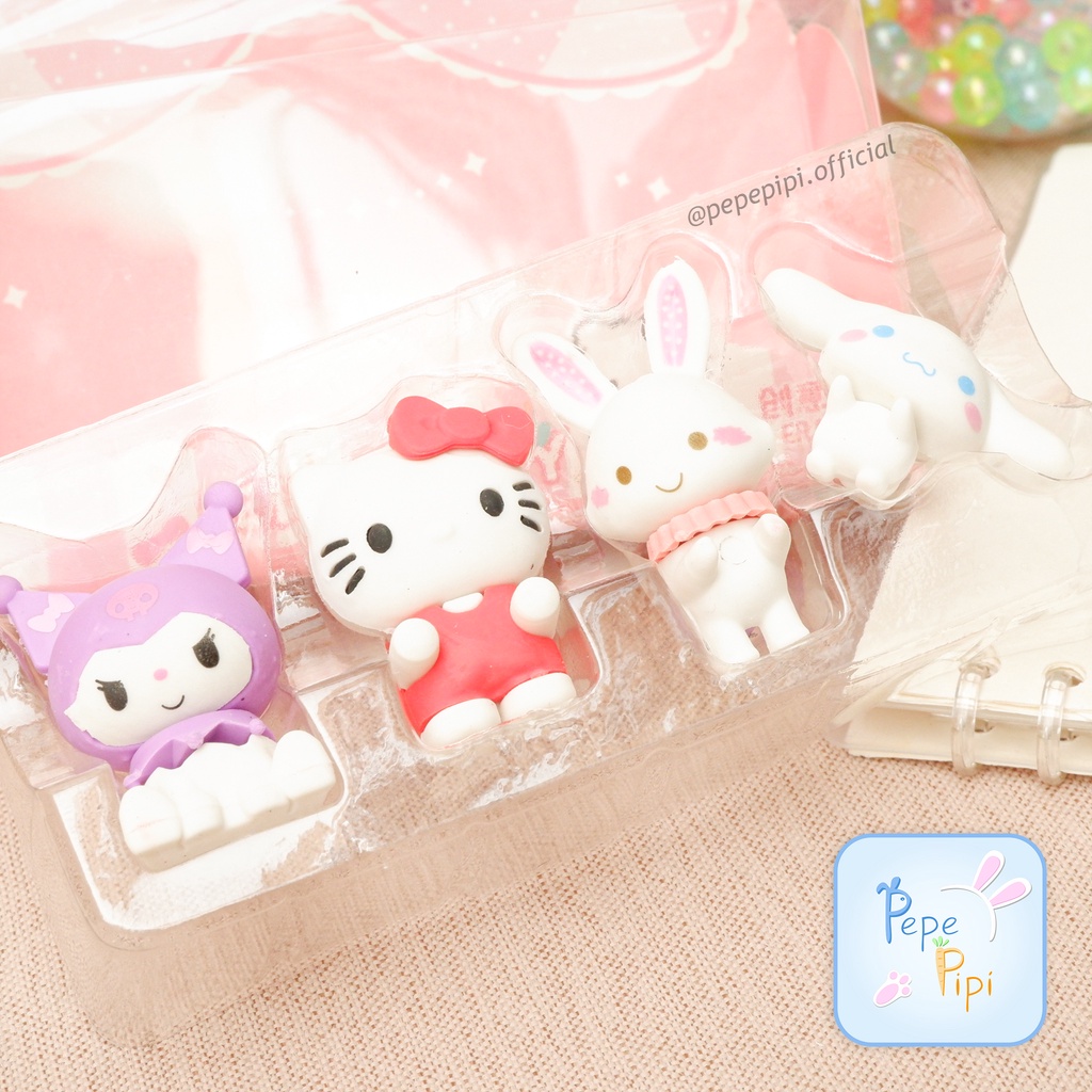 Penghapus 3D Sanrio Hello Kitty 4 Karakter Eraser Setip Stip Hapusan Pensil Pompurin My Melody