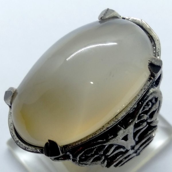 Cincin Batu Akik Kalsedon Putih Size Pandan Kode 1945