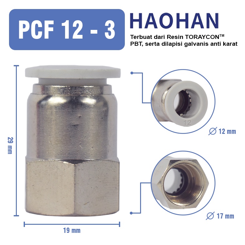 PCF Sambungan Pneumatic Fitting Lurus 10 / 12 / 8 / 6mm BSP 1 / 8 1/4 3/8 1/2 Female Thread Slip Lock