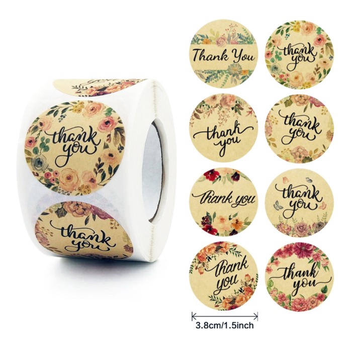 

Label Stiker Thank You Kraft Motif Bunga Floral Bundar diameter 3,8 cm