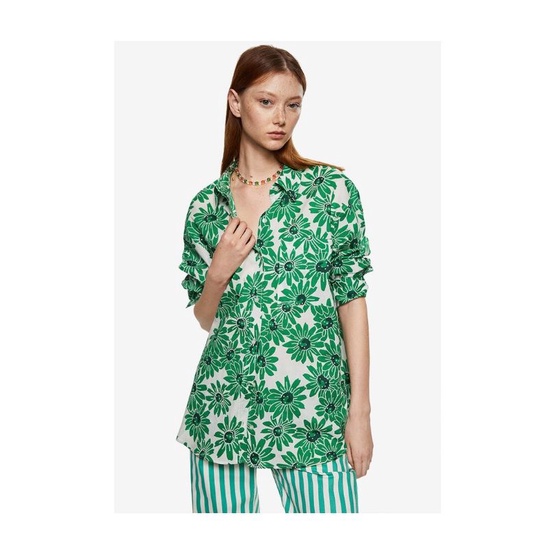 MN** printed cotton flora button shirt