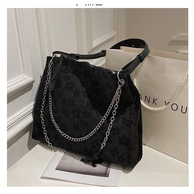 BJ62410 - BLACK/COFFEE/FLOWER - TAS TOTE SHOULDERBAG SLEMPANG TALI RANTAI WANITA FASHION KOREA CHINA IMPORT MODIS ELEGAN TERMURAH TERLARIS TERBARU BAGSTORE JAKARTA TAS BATAM ZC2410