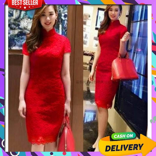 Dres Chongsam Wanita Dewasa Imlek Cantik 2023 Dress Mini Selutut Korean Style Remaja Kantor Atasan K