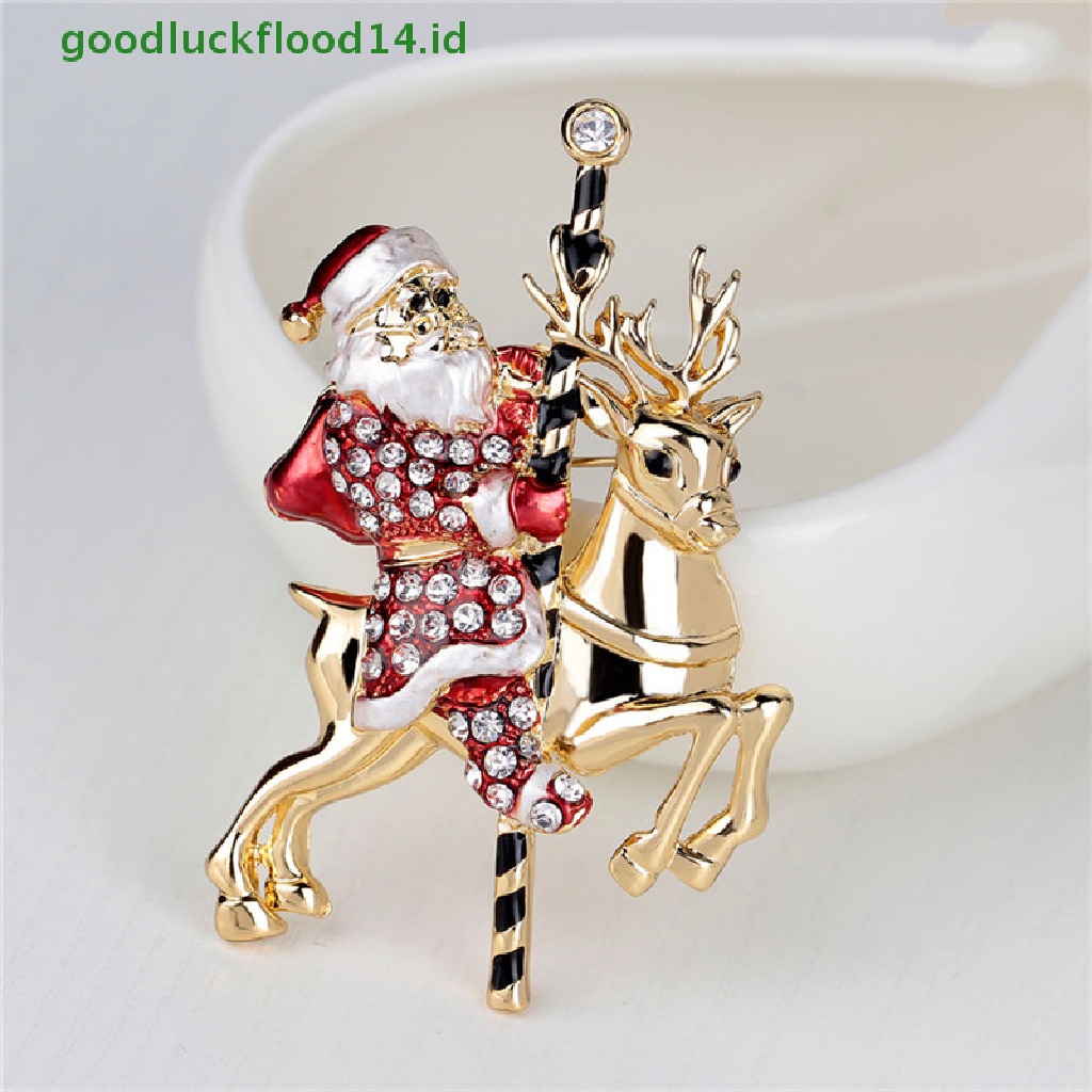 [GOOGFOUR] 1pc Indah Santa Claus Rusa Berlian Imitasi Hadiah Natal Bros Pin Kerah Korsase 1pc Fashion Santa Claus Rusa Berlian Imitasi Hadiah Natal Bros Pin Kerah Korsase 1pc Ne