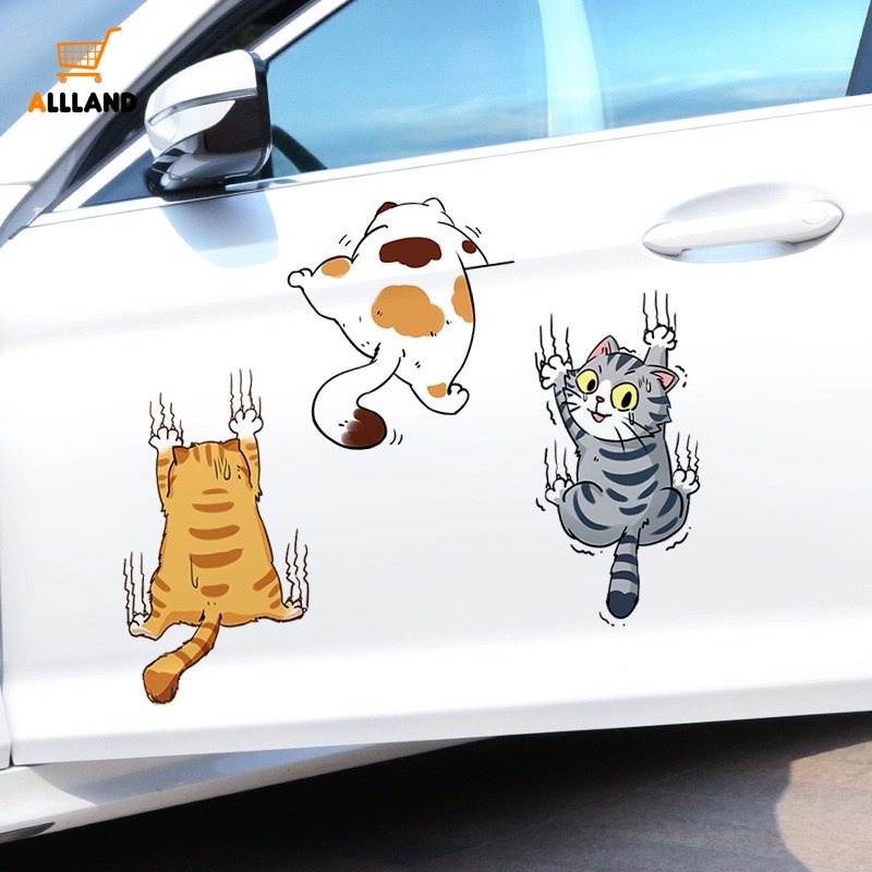 Fun Pet Cat Scratch Car PVC Self Adhesive Sticker/Tahan Air Tahan Lama Aplikasi Kartun Otomotif/Kendaraan Pribadi Dekoratif Decal