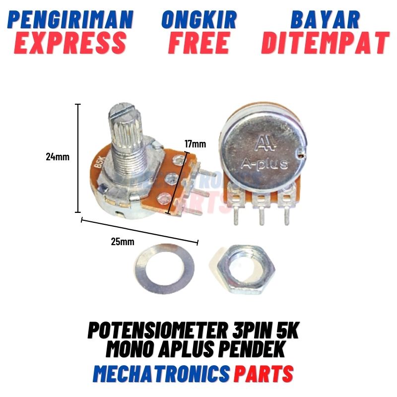 Potensiometer 3Pin 5K Mono APLUS Pendek Potentio 3 Pin Kaki AS Pendek