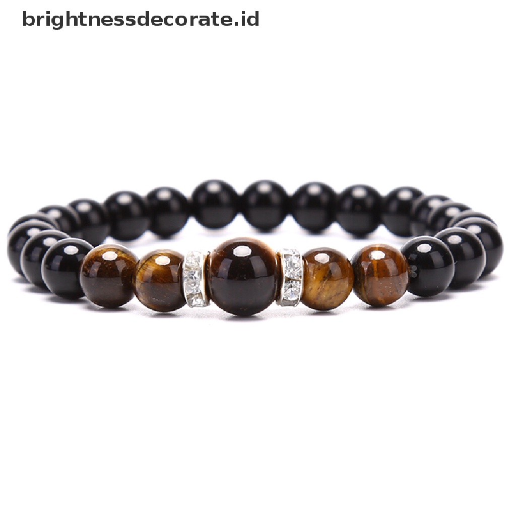 [Birth] Manik-manik Batu Alam Tiger Eyes Hitam Obsidian Pria Gelang Bangle Perhiasan Hadiah [ID]