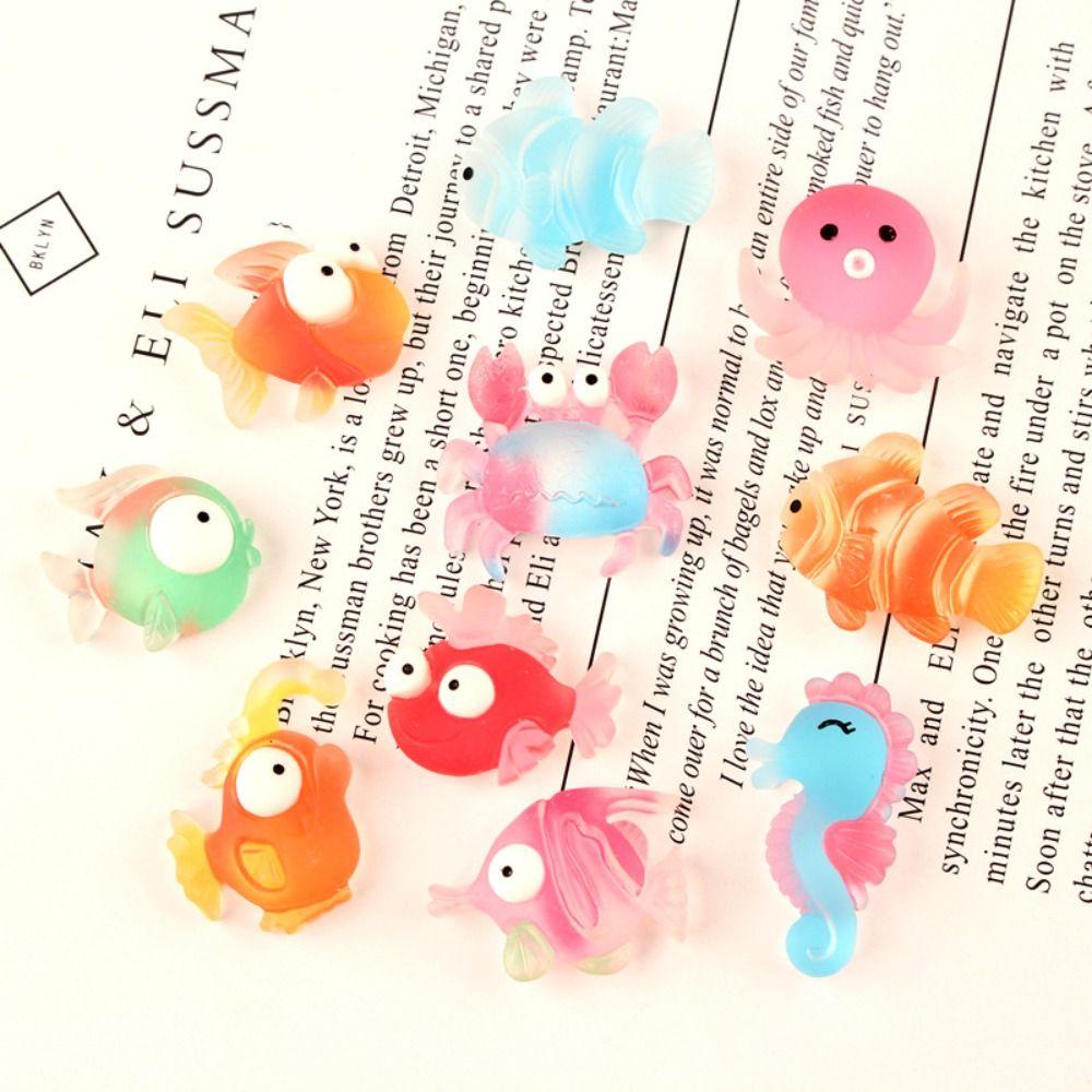 Lanfy Ornamen Resin 10Pcs Kawaii Hewan Laut DIY Kartun Ikan Badut Telepon Shell Accessorie