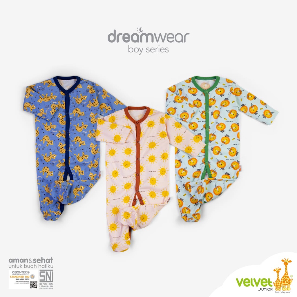 Velvet Junior Sleepsuit Dreamwear Tutup Kaki | Baju Kodok Panjang Bayi