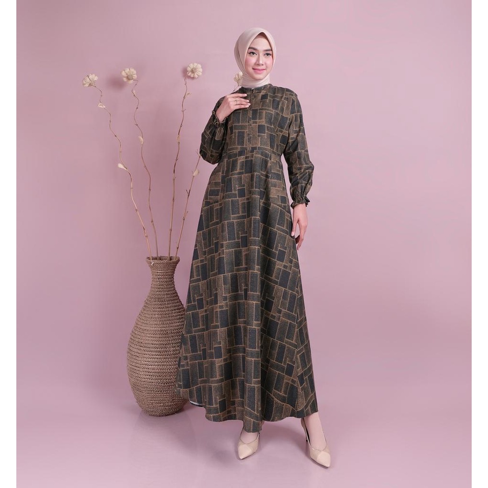 OTS 483 - Maxy Dress Motif Homey Dress Gamis Wanita Muslim Katun Apel