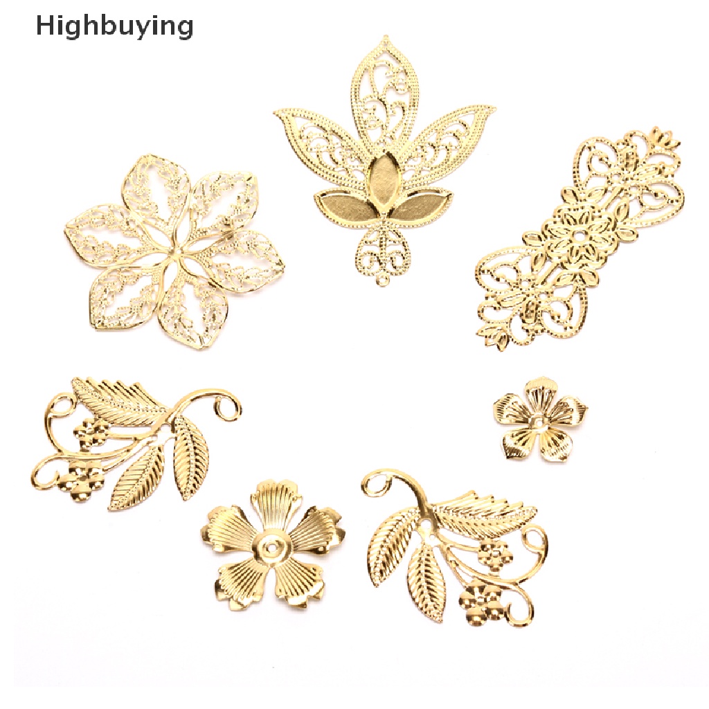 Hbid 50Pcs Vintage Metal Leaf Kerawang Bunga Slice Ch DIY Craft Membuat Perhiasan Glory