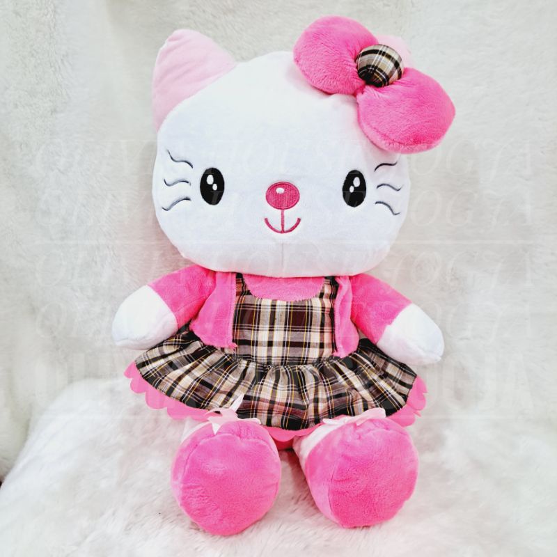 Boneka Hello Kitty Dress Kotak Kotak Boneka Hello Kitty Overall Kotak Kotak