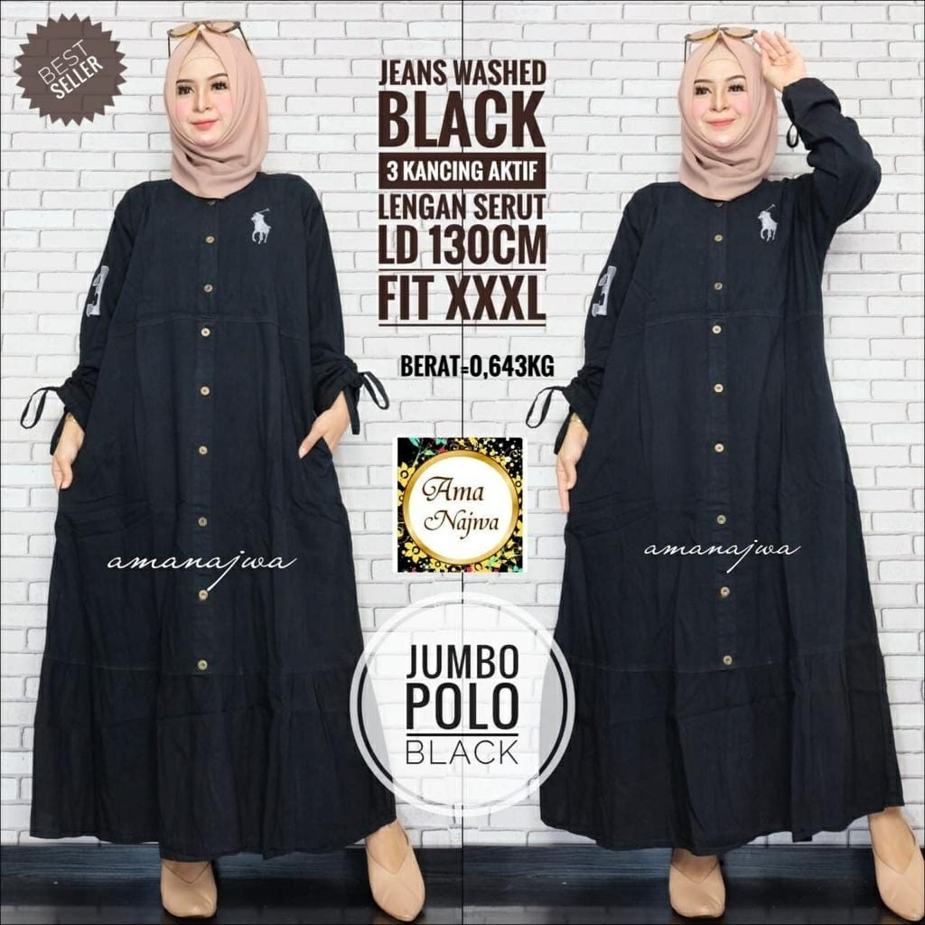 jumbo polo maxy maxi dress dres baju pakaian jeans jins jean gamis polos big size jumbo ld 130 xxxl 