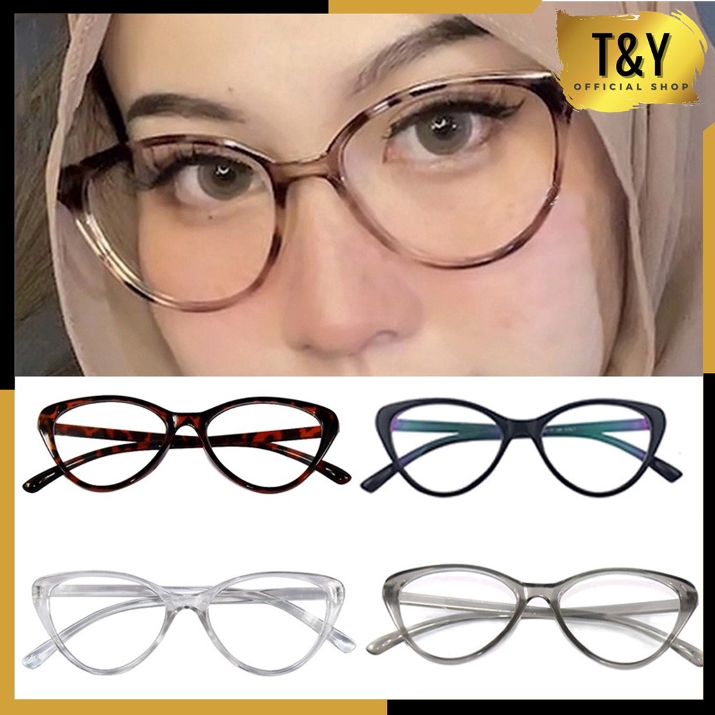 T&amp;Y Kacamata Photochromic Kacamata Anti Radiasi 6626 Kacamata Cat Eye Retro Bingkai Plastik Fashion Kaca mata Leopard Photocromic Wanita Korea