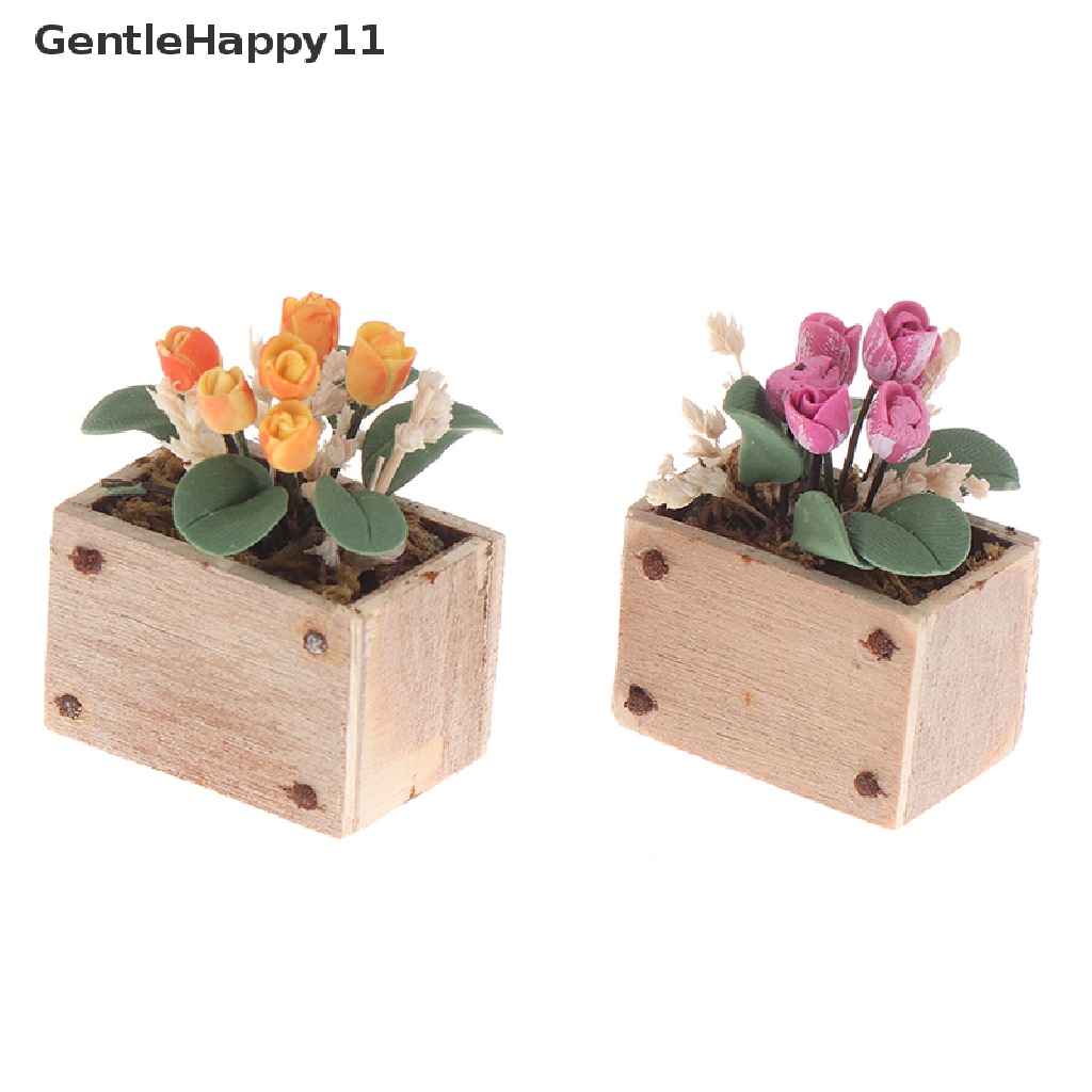 Gentlehappy 1: 12rumah Boneka Miniatur Pot Bunga Tulip Model Dekorasi Taman Mainan id