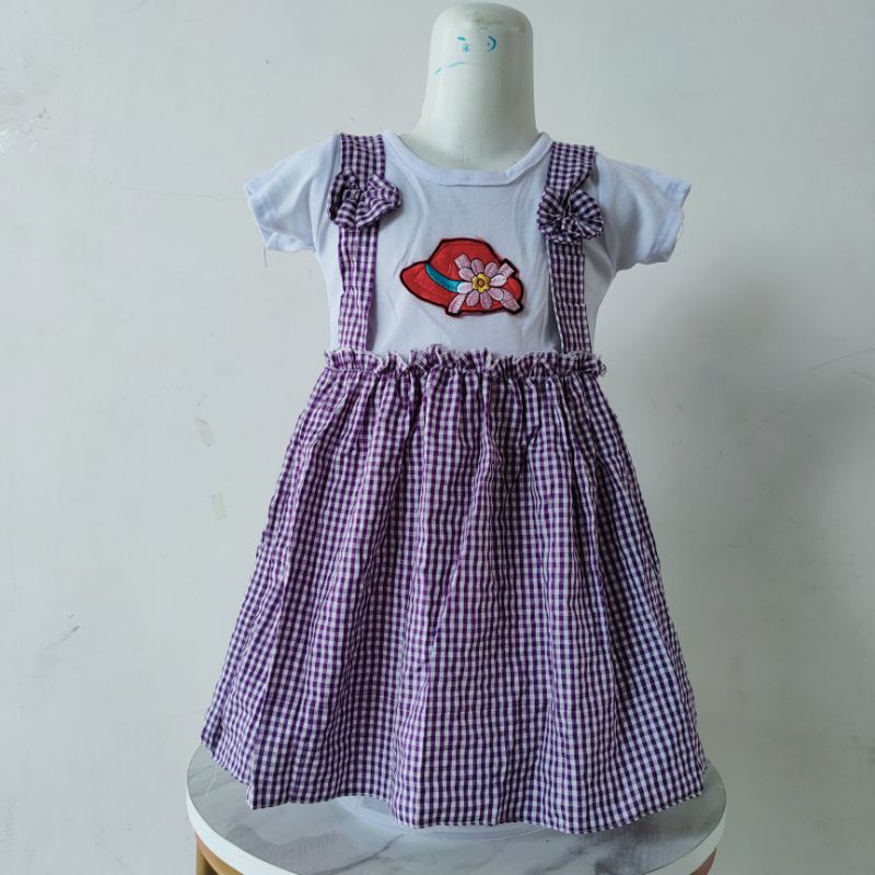 Dress anak  1 2 tahun motif kotak terbaru baju anak cewek perempuan rok viral motif kotak top ( dress kotak TOP )