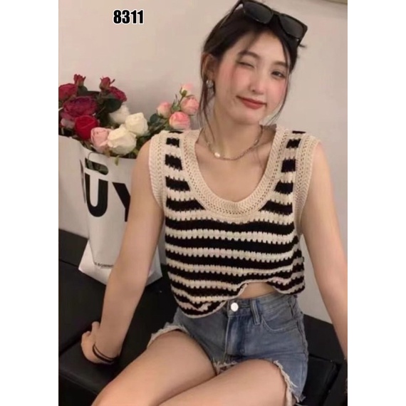 Top hanny salur | croptop impot salur knit | top knit import | korean fashion wanita | aquarius boutique89