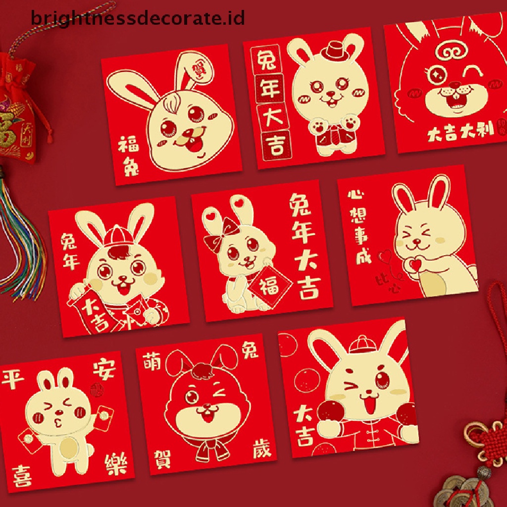 [Birth] 6pcs Amplop Merah Tahun Kelinci2023Tahun Imlek Red Packet Spring Festival Kantong Uang Hongbao Red Gift Amplop [ID]