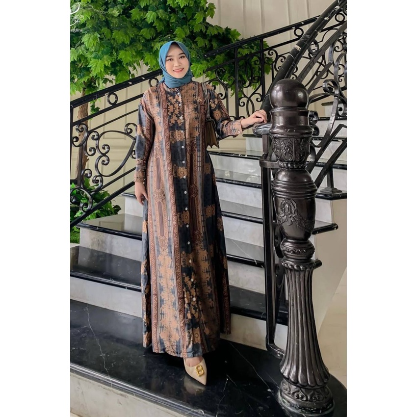 Teressa Dress Wanita Armani Silk Premium Gamis Terbaru Lengan Panjang Gaun Ethnik Baju Muslim Kekinian LD 110 cm