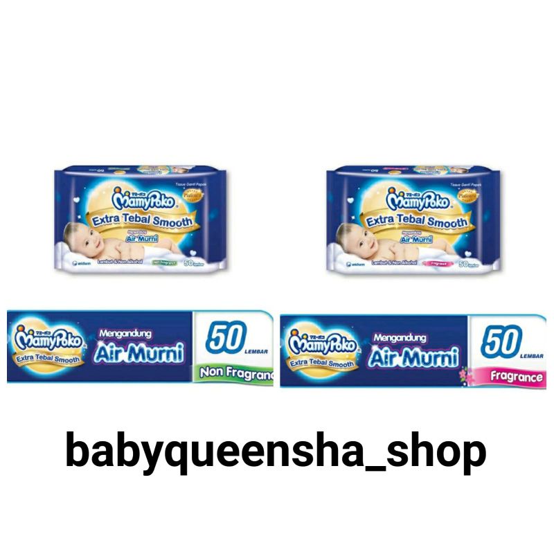 mamypoko baby wipes air murni extra tebal smooth isi 50/mamypoko wipes air murni/mamypoko wipes/tisu