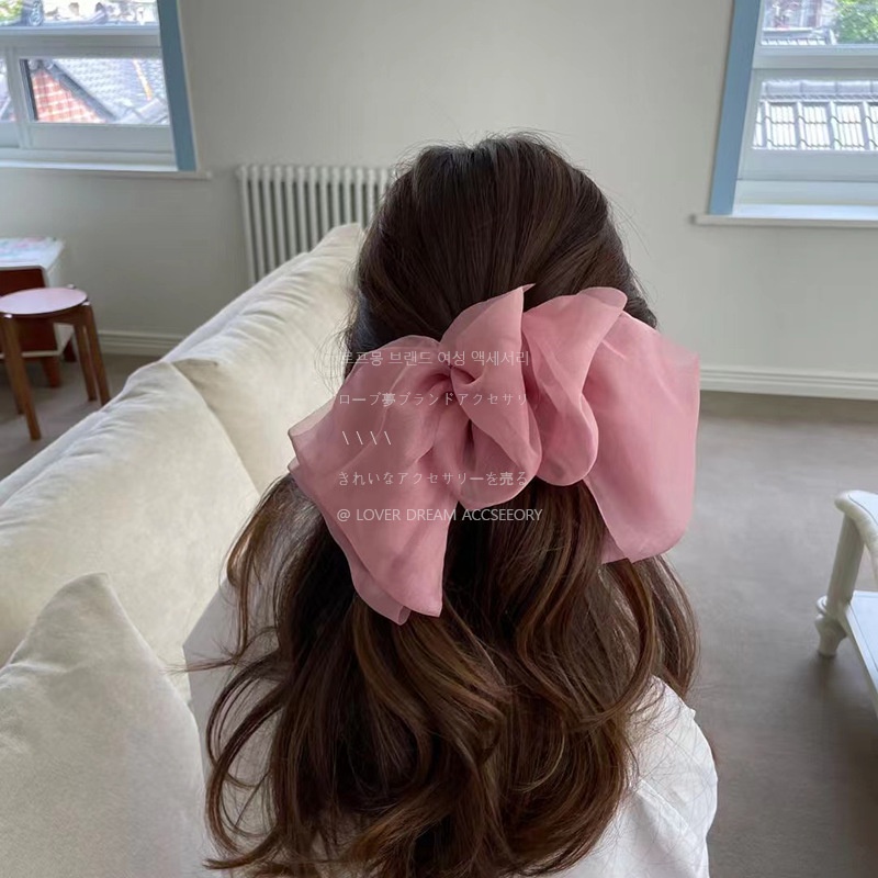 JEPIT RAMBUT PITA BESAR BOW KNOT KAIN MESH FAIRY SUMMER BIG BUTTERFLY RIBBON HAIRPIN ELEGAN SATIN FRENCH RETRO SILK BIG FAIRY FEMINIM RIBBON HAIRCLIP BESAR BLACK COLOR WARNA HITAM HAIR SNAP AKSESORIS ACCESSORIES PIN KOREA PRINCESS STYLE