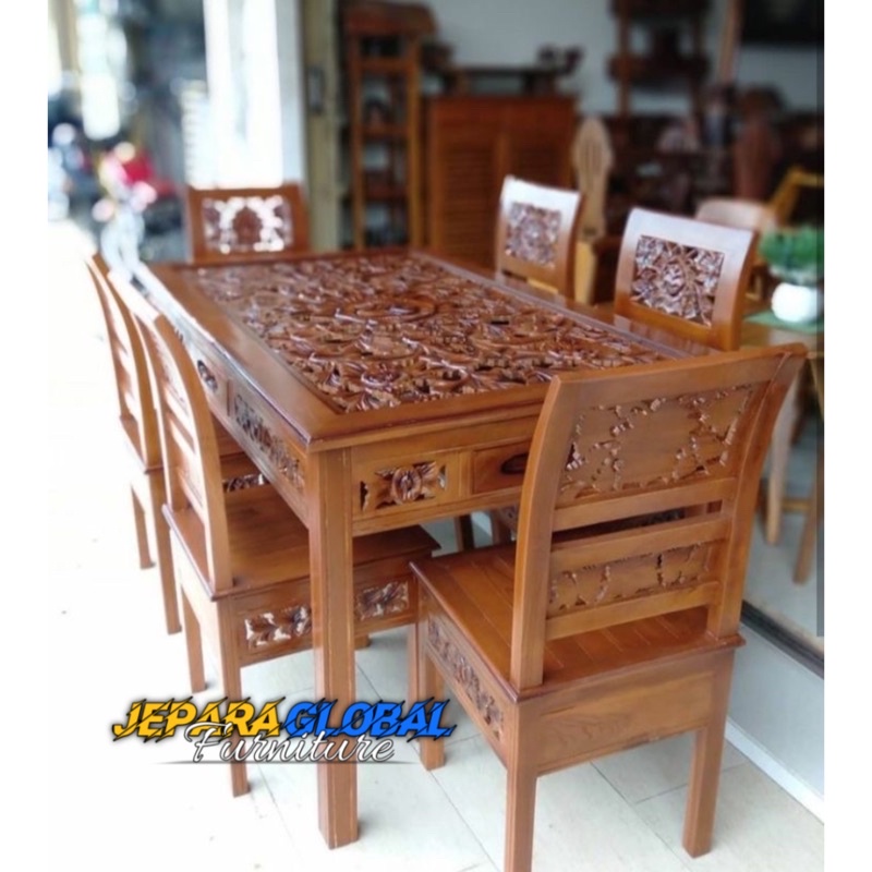 Kursi makan ukir kartini jati FREE KACA ( meja makan ukir,meja makan jati,kursi jati)