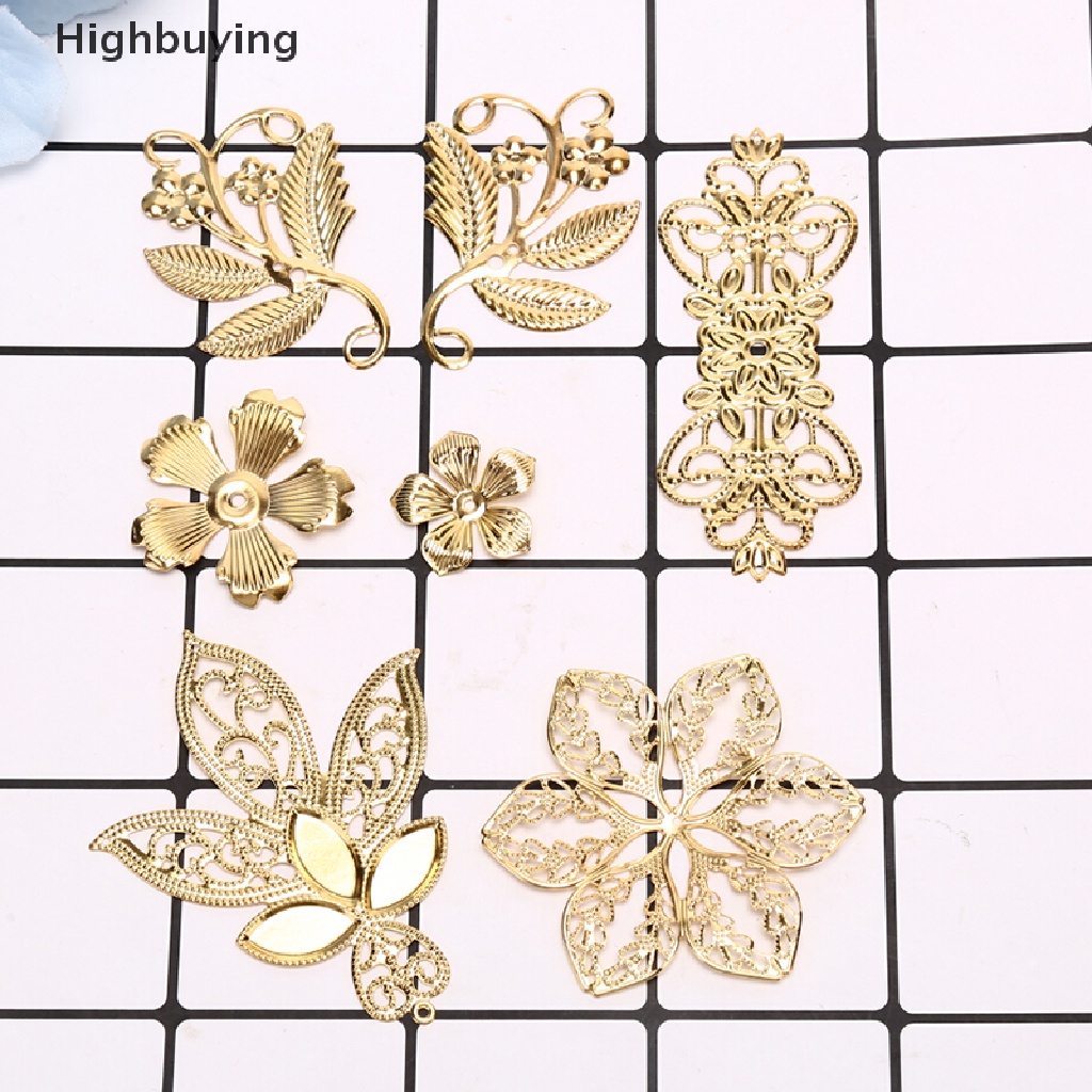 Hbid 50Pcs Vintage Metal Leaf Kerawang Bunga Slice Ch DIY Craft Membuat Perhiasan Glory