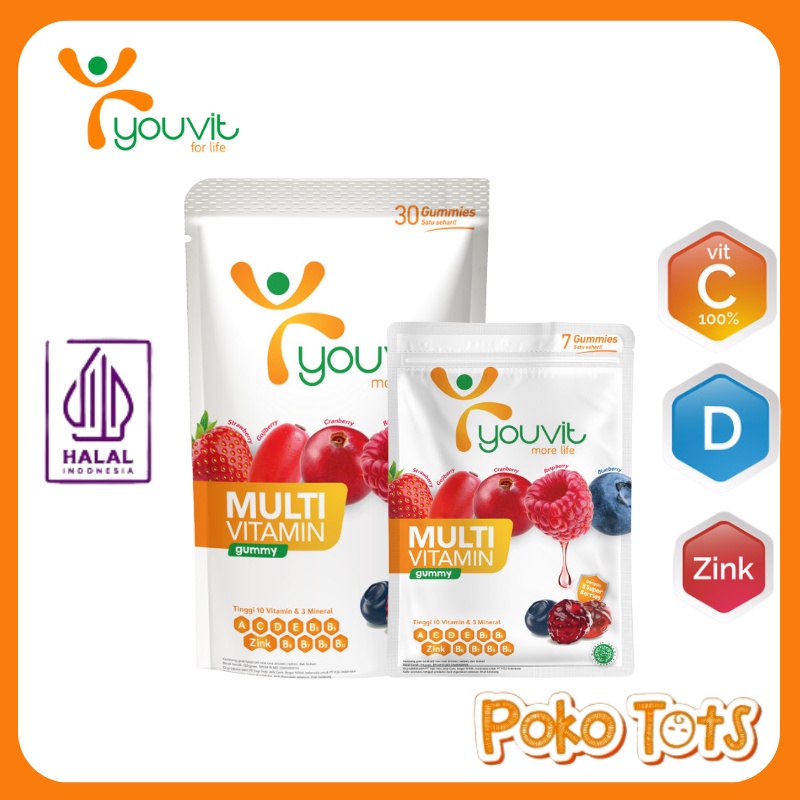 Youvit Multivitamin Dewasa Isi 7 &amp; 30 Gummies With Vitamin C, D, E dan Zink Suplemen Kekebalan Tubuh