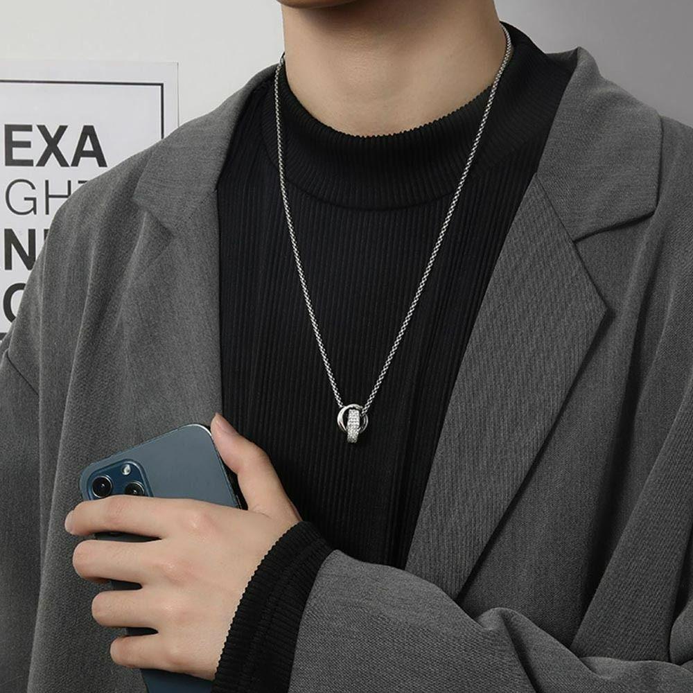 Mxbeauty Cincin Ganda Liontin Kalung Fashion Kepribadian Hadiah Klavikula Rantai Tembaga Rantai Tulang Ular Perhiasan Aksesoris