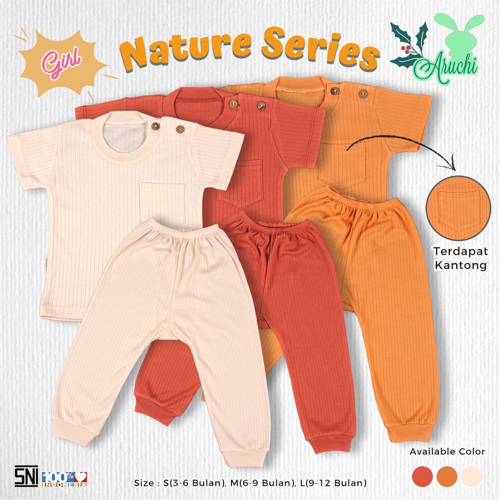 ARUCHI NATURE SERIES SETELAN BAJU PENDEK CELANA PANJANG 3-12 BULAN