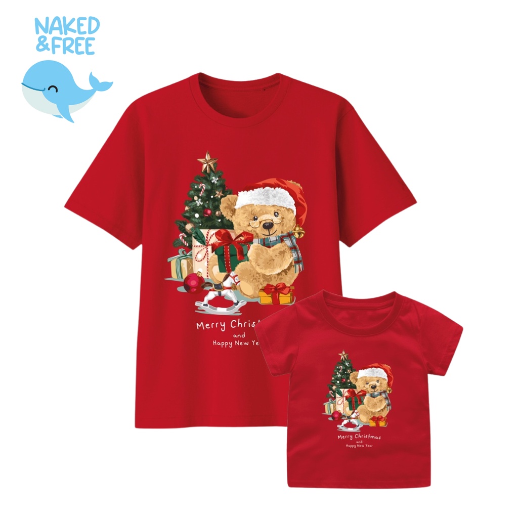 Naked & Free Baju Kaos Natal Bear Christ Bayi Anak Remaja Dewasa Bahan Katun Combed 30s